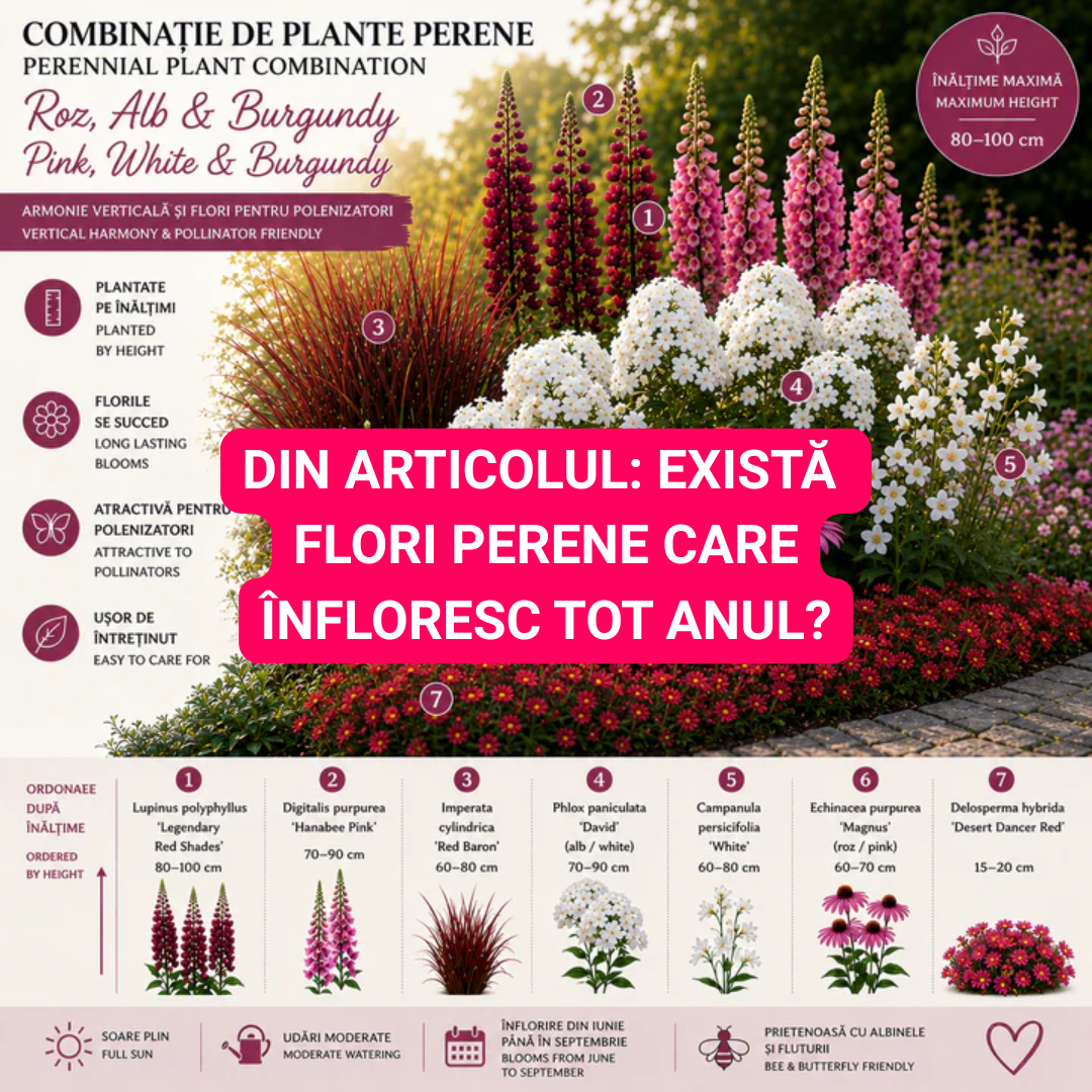 Roz, alb, burgundy - Pachet cu perene de gradina