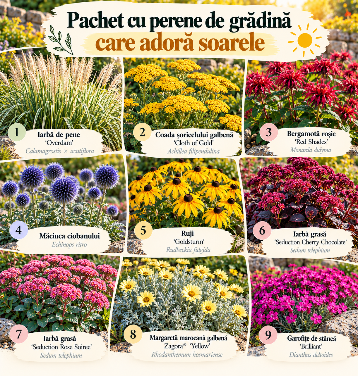 Pachet cu perene de grădină care adoră soarele