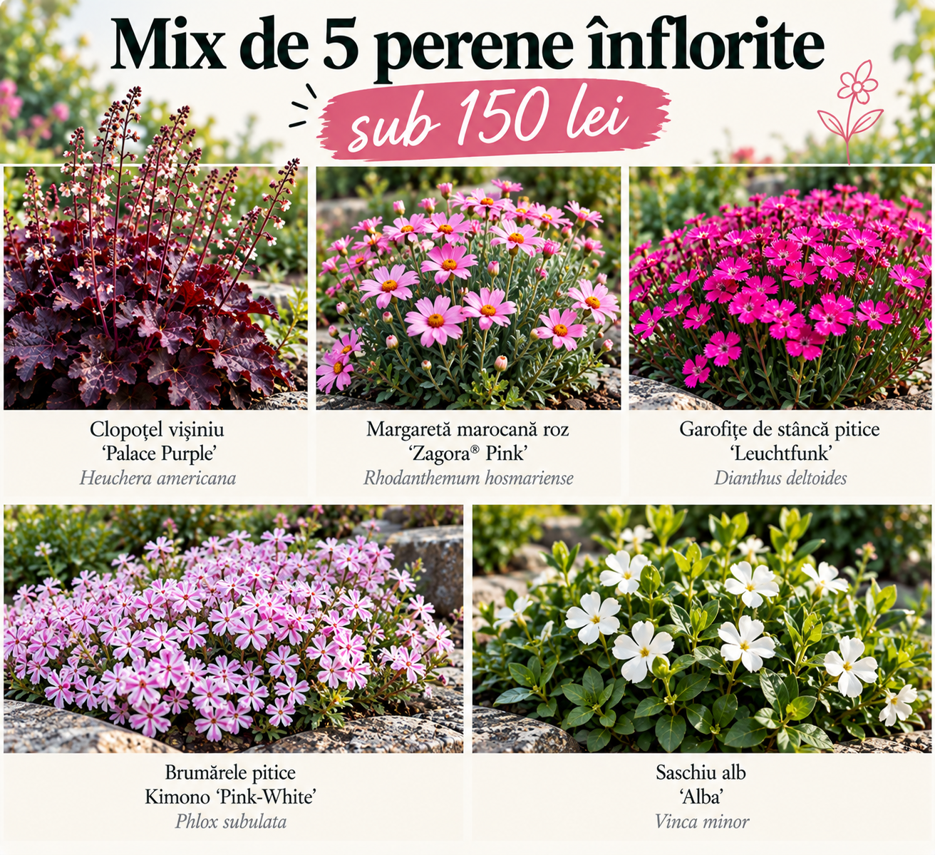 Mix de 5 perene înflorite sub 150 lei