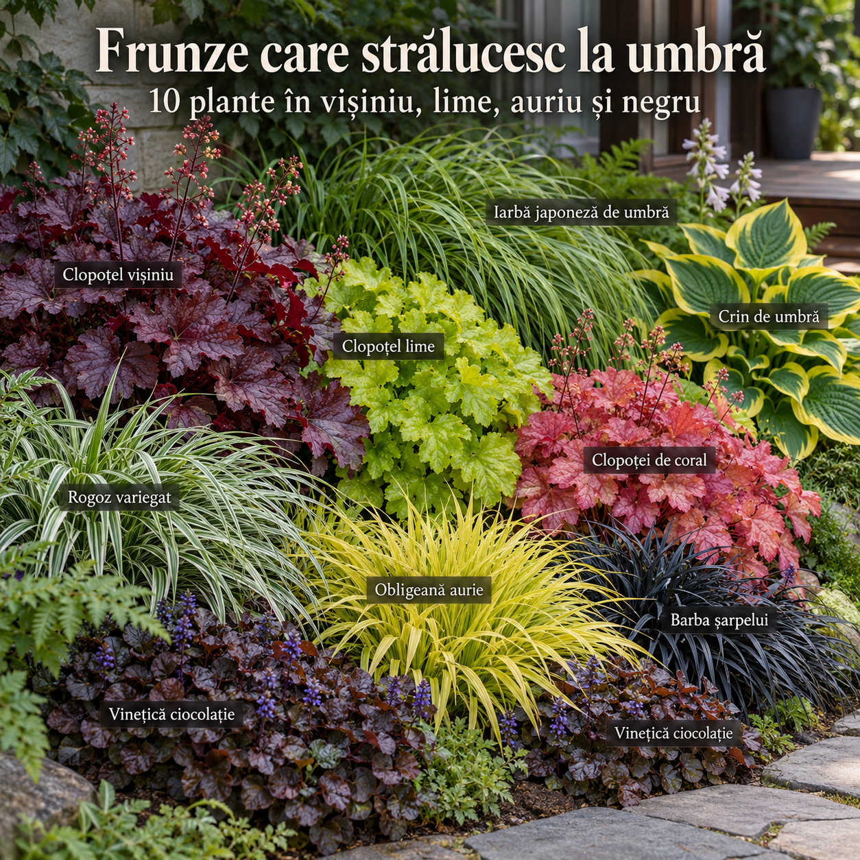 Frunze care strălucesc la umbră – 10 plante în vișiniu, lime, auriu și negru