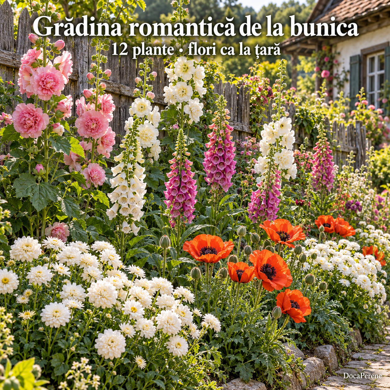 Grădina romantică de la bunica – 12 perene înalte: nalbă, degețel, margarete și mac