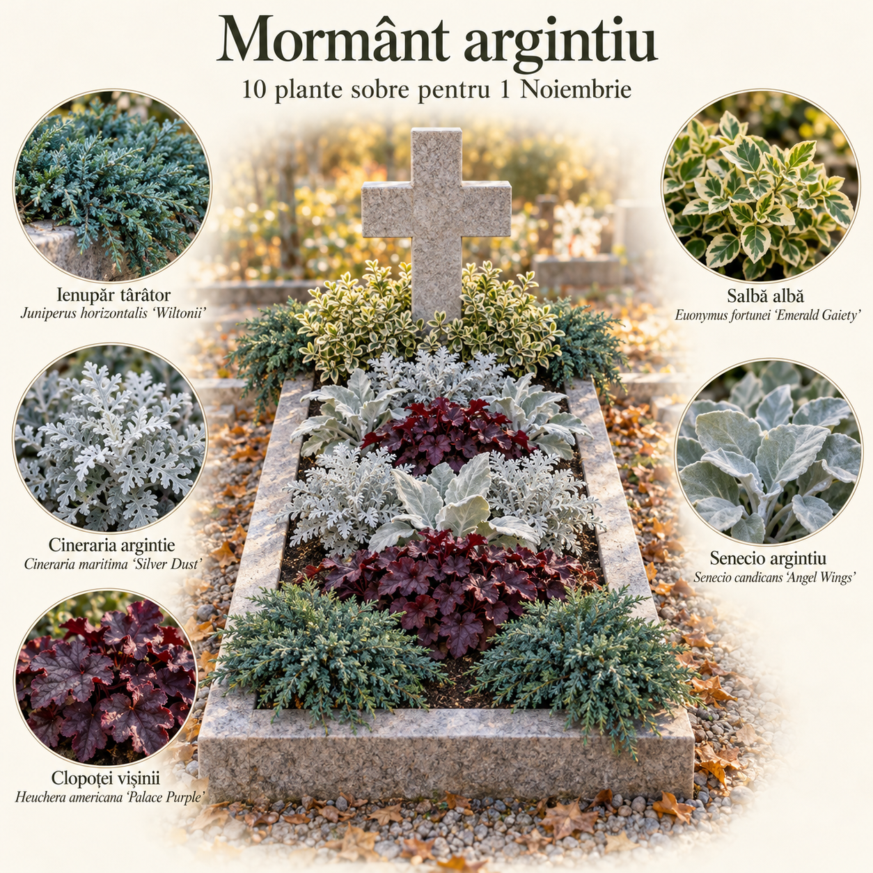 Mormânt argintiu – 10 plante sobre, argintii și vișinii, pentru 1 Noiembrie