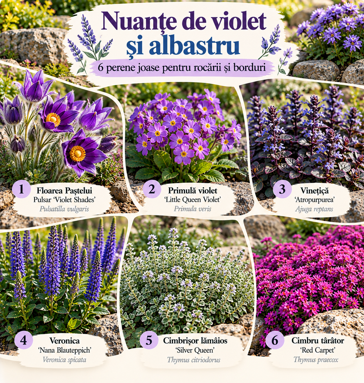 Nuanțe de violet și albastru – 6 perene joase pentru rocării și borduri