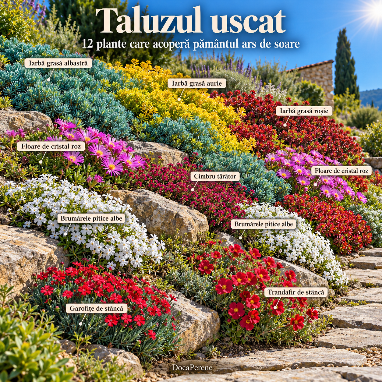 Taluzul uscat – 12 plante care acoperă pământul ars de soare