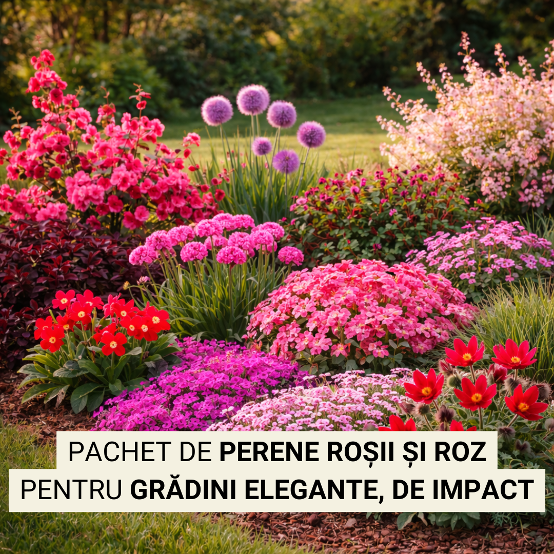 Mix de perene roșii & roz pt grădini elegante, cu impact
