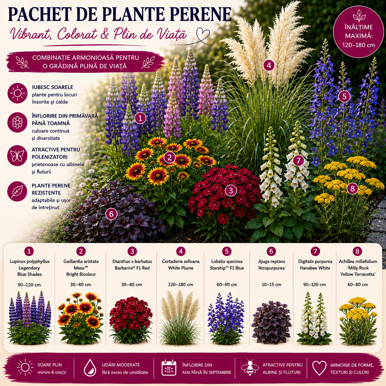 Pachet cu perene de grădină: vibrant, colorat, plin de viață