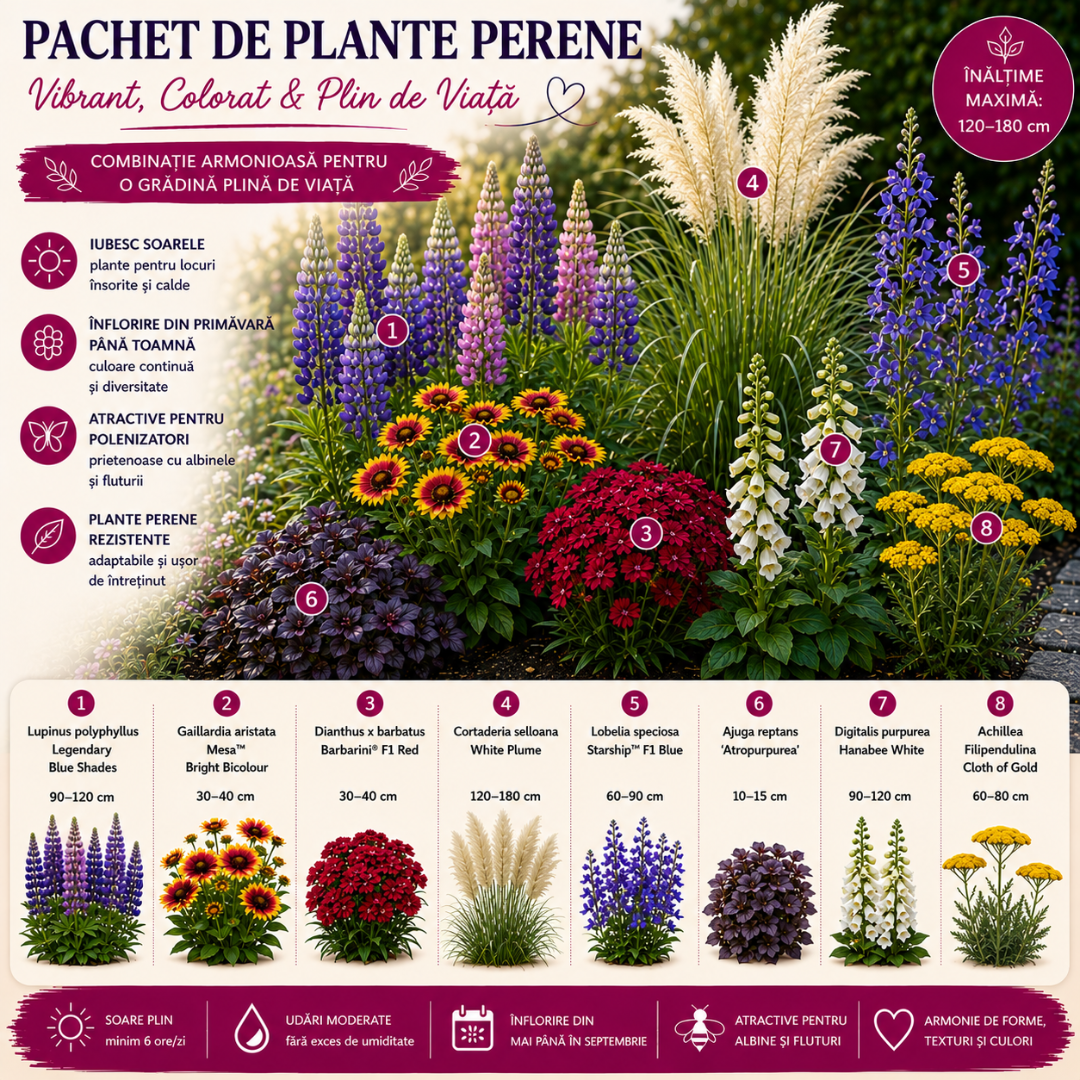 Pachet cu perene de grădină: vibrant, colorat, plin de viață