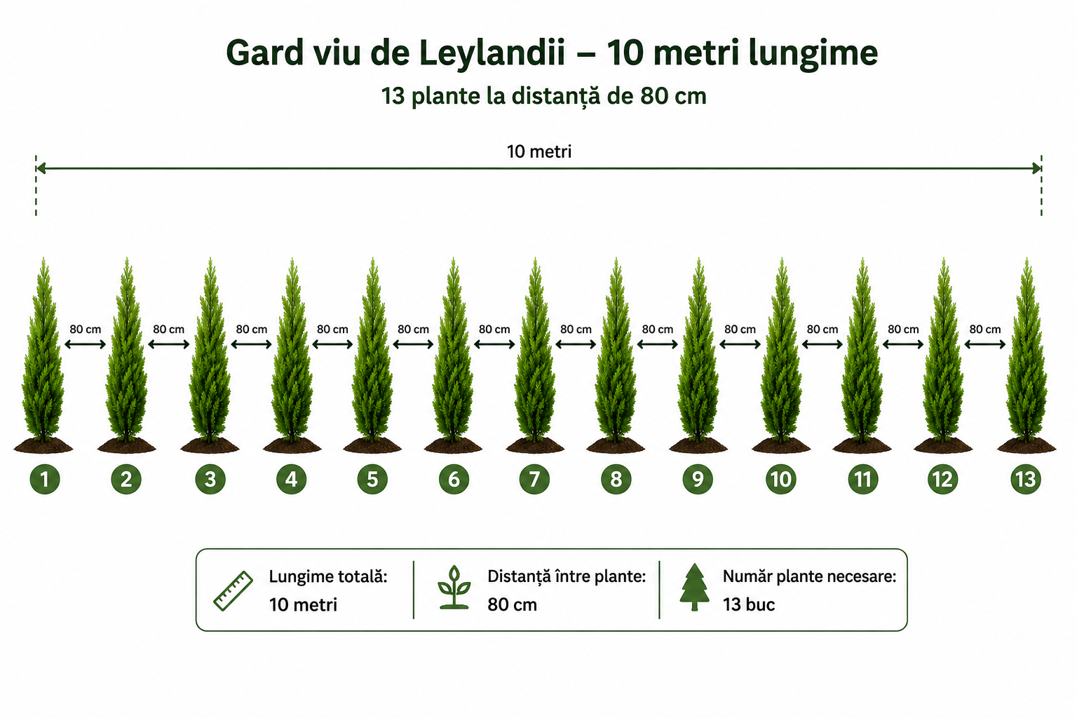 10m gard viu veșnic verde cu Leylandii